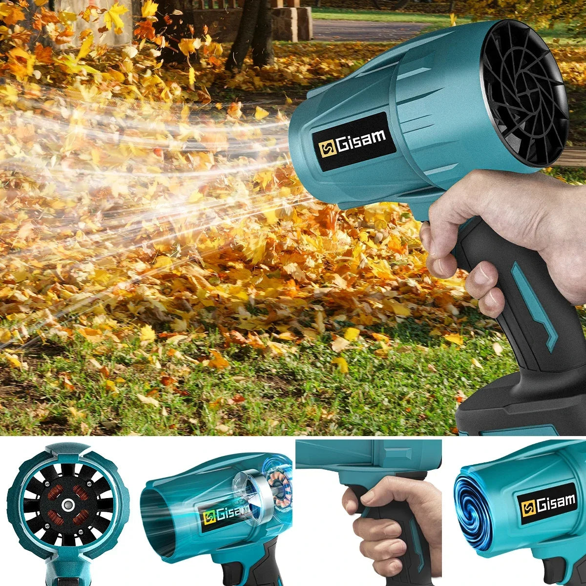 Gisam 200M/S Brushless Turbo Electric Blower - Professional Handheld Jet Fan & Car Dryer (Compatible with Makita 18V Battery)