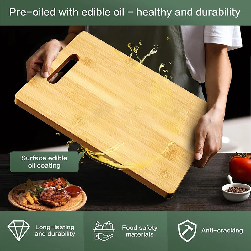 Premium Bamboo Wooden Cutting Board - Thickened Kitchen Chopping Board for Meat, Vegetables & Fruit Preparation