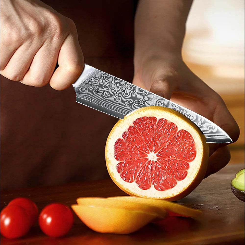 F.YOUNG 5-Inch Damascus Steel Utility Knife - 67-Layer Professional Kitchen Knife with G10 Handle for Fruit Peeling & Vegetable Prep
