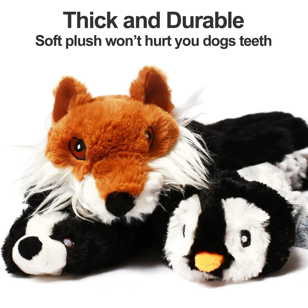 Premium Stuffing-Free Dog Toy with Multi-Squeakers - Durable Plush Animal Design with Crinkle Sound, Interactive Squeaky Chew Toy for Dogs