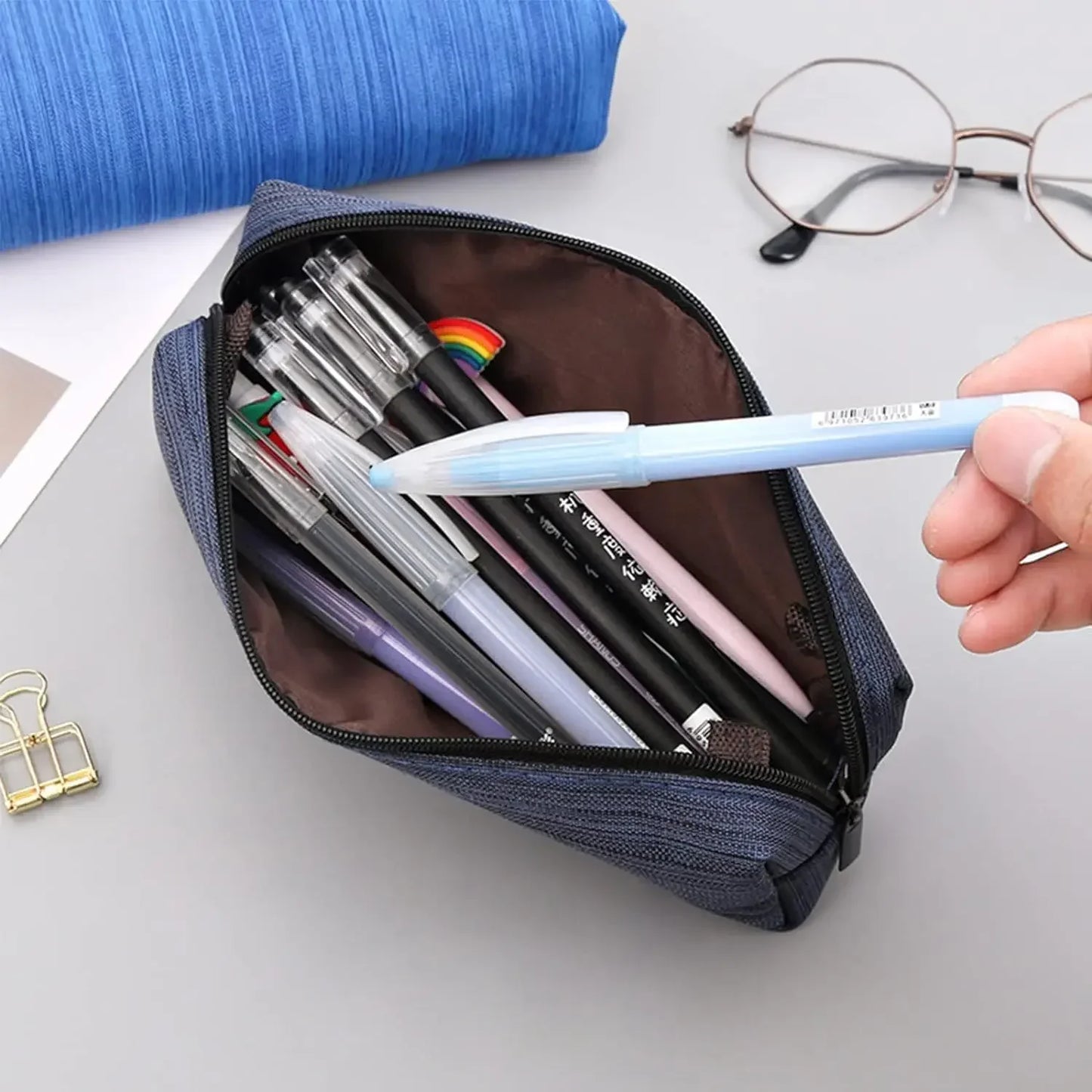 Campus Essentials Canvas Pencil Case – Compact Zipper Organizer for School Supplies
