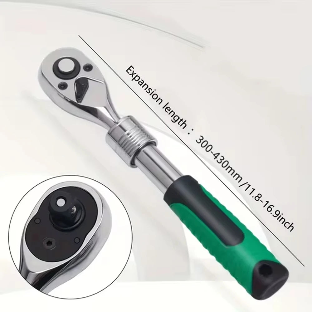 Professional Multi-Drive Retractable Ratchet - 1/4", 3/8" & 1/2" Drive with 72-Tooth Precision