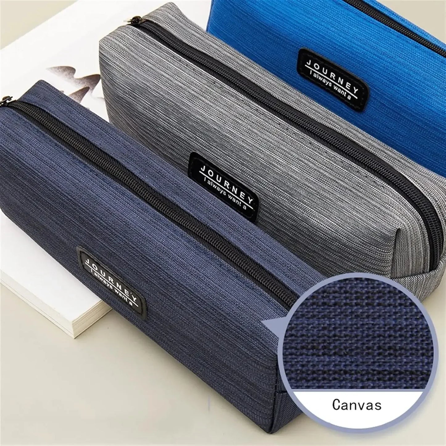 Campus Essentials Canvas Pencil Case – Compact Zipper Organizer for School Supplies