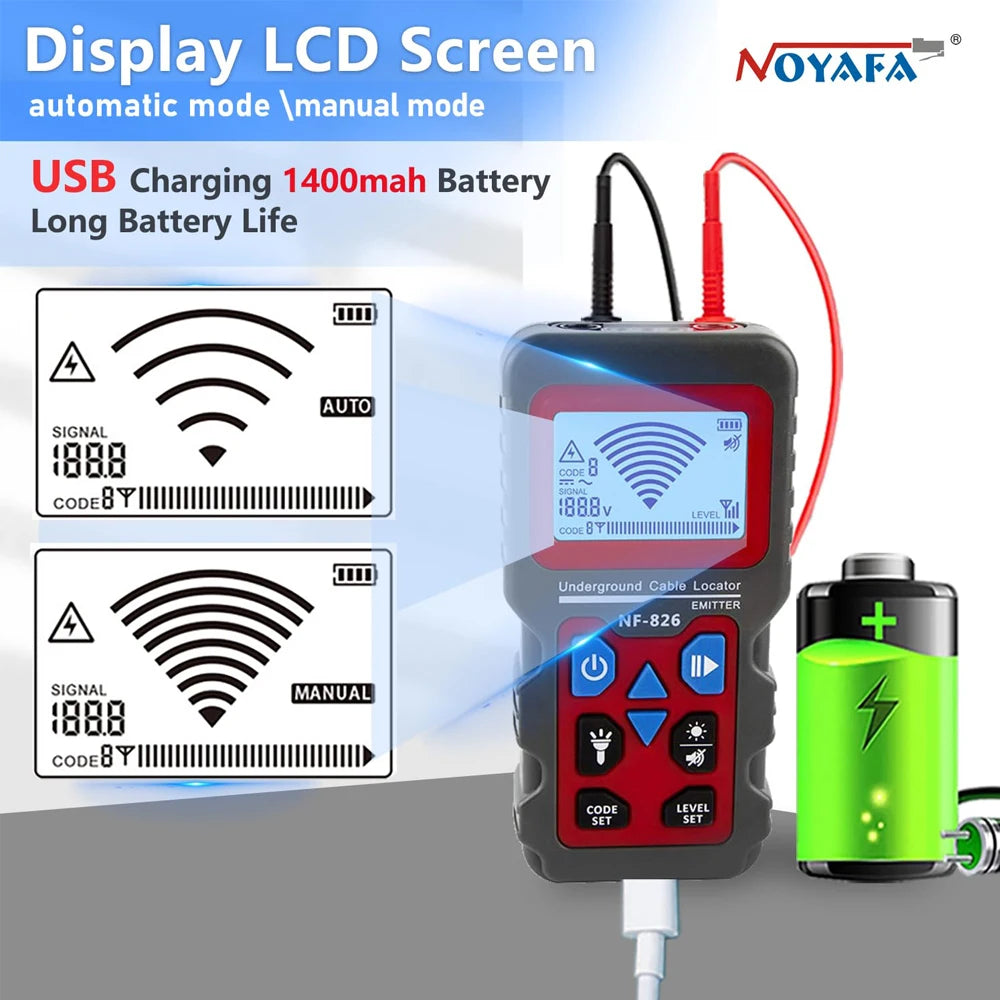 Noyafa NF-826 Professional Underground Cable Tracker - Anti-Interference Wire Locator & Pipe Detector