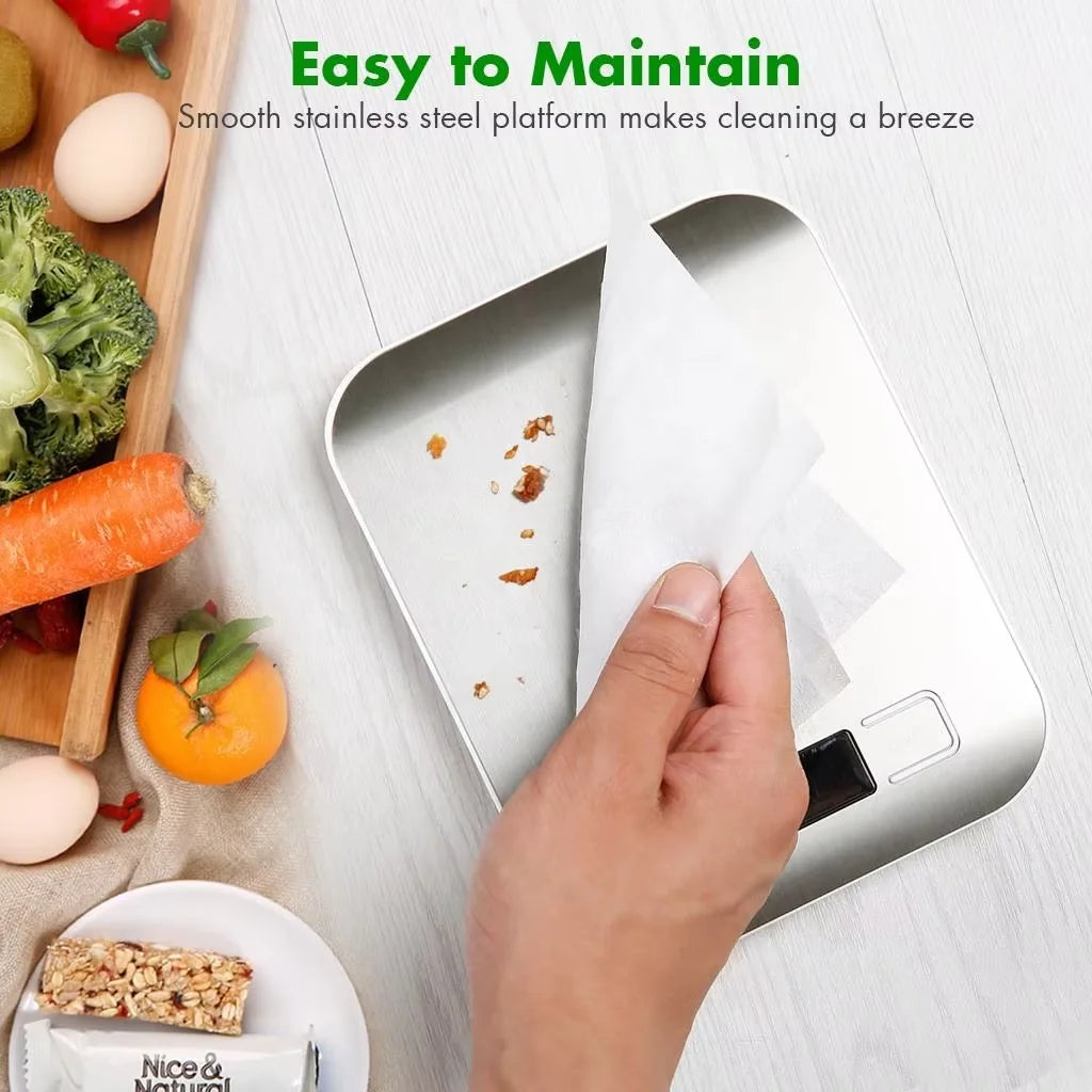 Professional Digital Kitchen Scale 5kg Capacity - Waterproof Stainless Steel Food Scale with LCD Display, High-Precision 1g Accuracy for Cooking & Baking