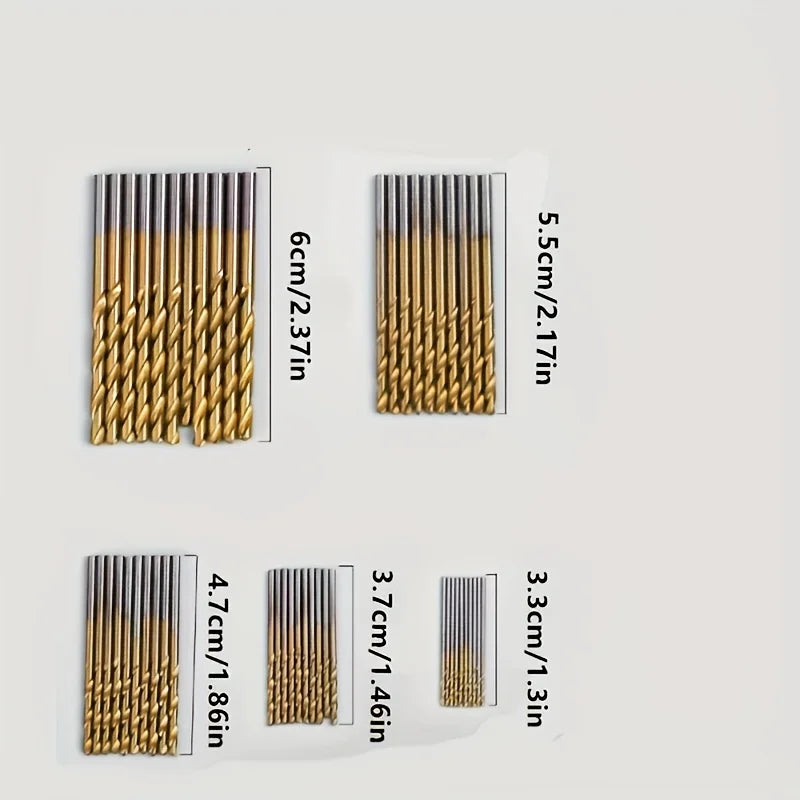Professional 50-Piece Titanium-Plated Micro Drill Bit Set - 1-3mm Precision Bits for Woodworking & DIY Projects