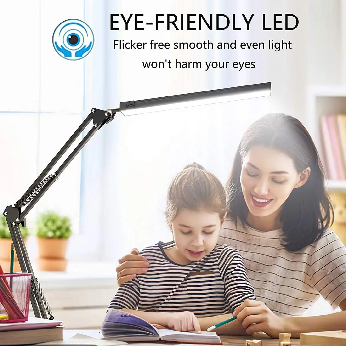 LED Folding Metal Desk Lamp Clip on Light Clamp Long Arm Diming Table Lamp 3 Colors Adjustable for Living Room Reading Computers
