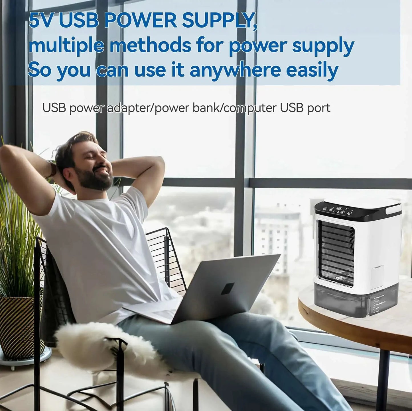 Portable 3-Speed Mini Air Conditioner – 900ML Air Cooler & Humidifier Fan for Bedroom and Office