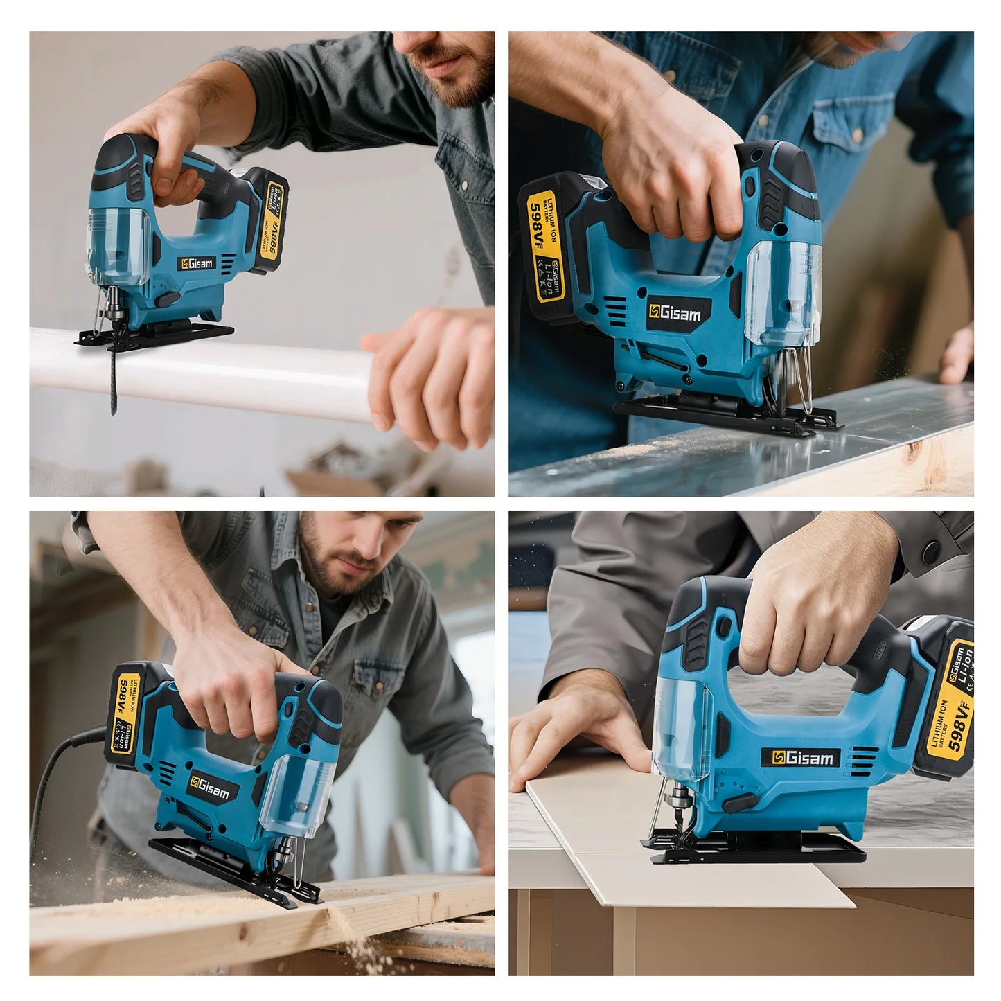 GISAM 26mm Cordless Electric Jigsaw - Portable Multi-Function Wood Cutting Saw (Tool Only - Makita 18V Battery Compatible)