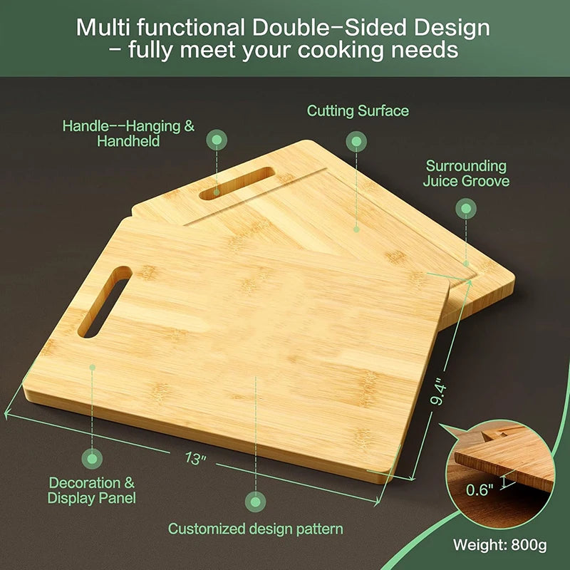 Premium Bamboo Wooden Cutting Board - Thickened Kitchen Chopping Board for Meat, Vegetables & Fruit Preparation