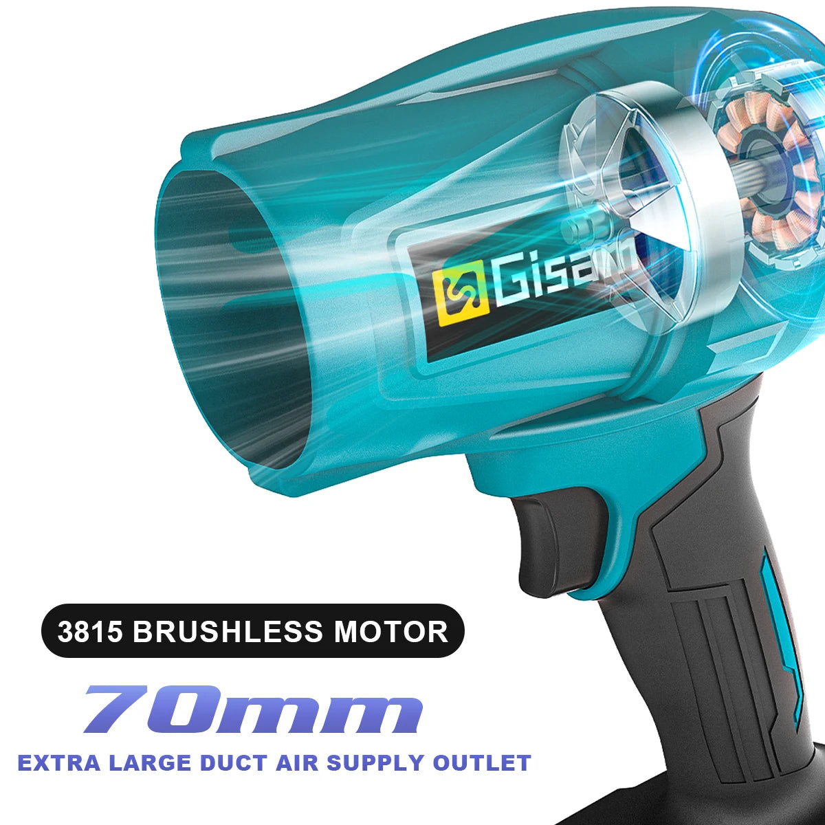 Gisam 200M/S Brushless Turbo Electric Blower - Professional Handheld Jet Fan & Car Dryer (Compatible with Makita 18V Battery)