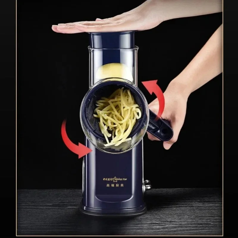 Multifunctional Manual Drum Grater & Vegetable Slicer – Rotary Cheese Grater, Food Shredder, and Meat Grinder