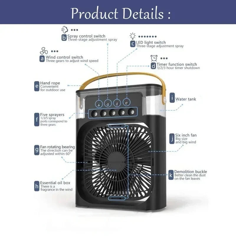 3-in-1 Multifunction Air Conditioner- Humidifying Fan with LED Mood Light