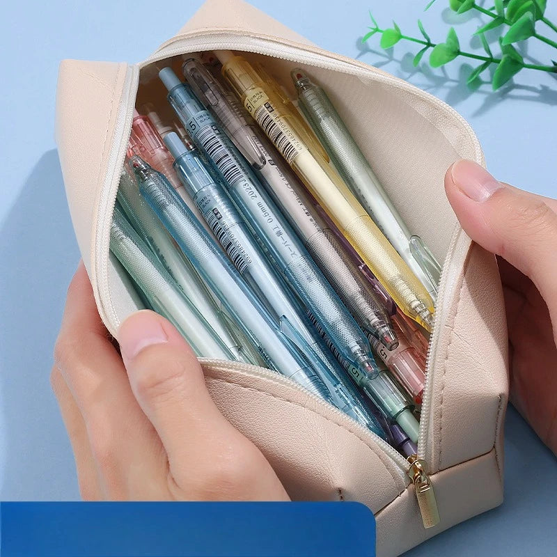 PU Leather Large Capacity Pencil Case – Korean Stationery Organizer