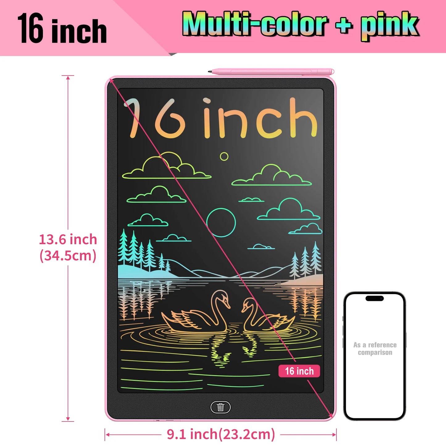 16-Inch LCD Writing Tablet – Large Electronic Drawing Board with Colorful, Erasable Screen – Perfect Educational Toy for Kids