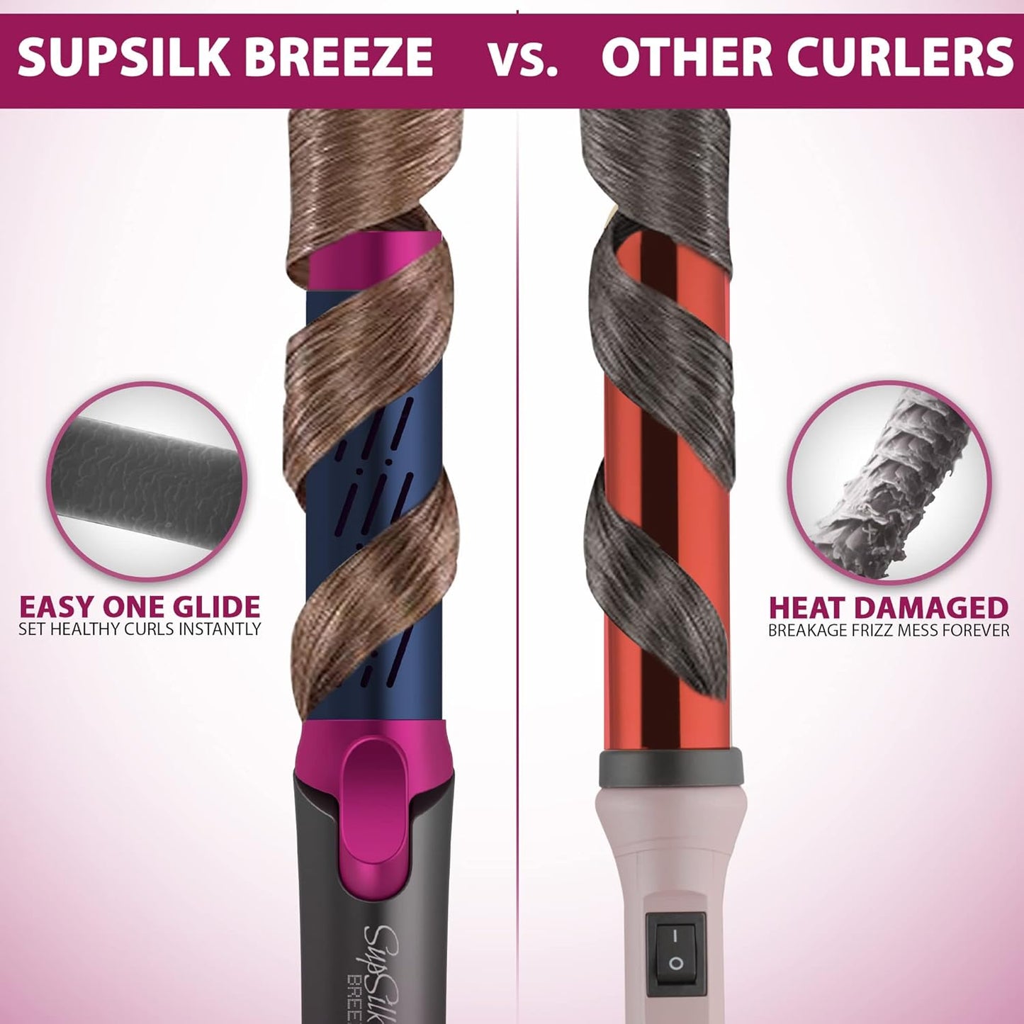 Breeze Airflow Hair Styler, 2-In-1 Hair Straightener and Curler, Create No Damage Long Last Bouncy Curls Waves & Smooth Straight, Ceramic Tourmaline Flat Iron Curling Iron with 5 Heat Settings