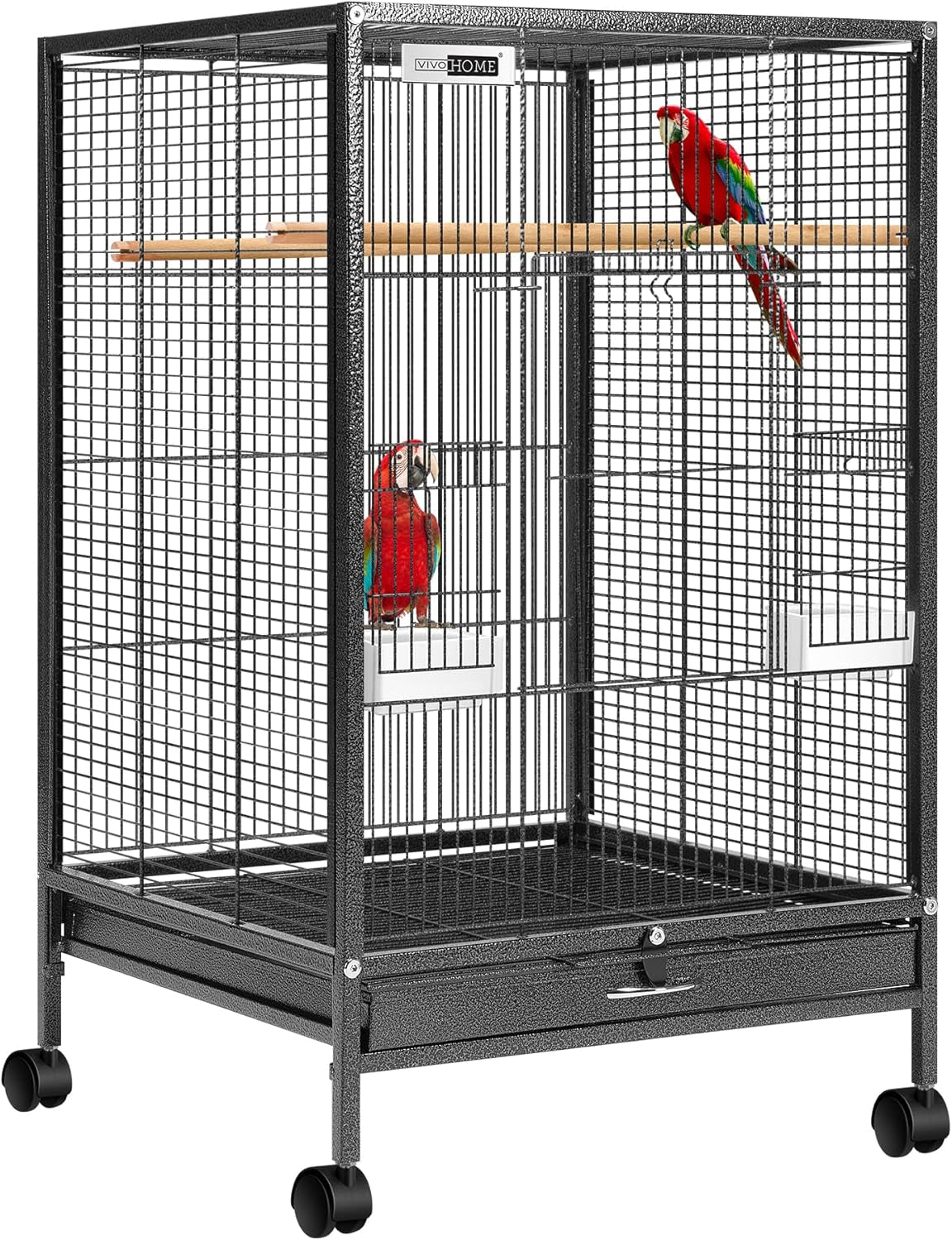 30 Inch Height Wrought Iron Bird Cage with Rolling Stand for Parrots Conure Lovebird Cockatiel Black