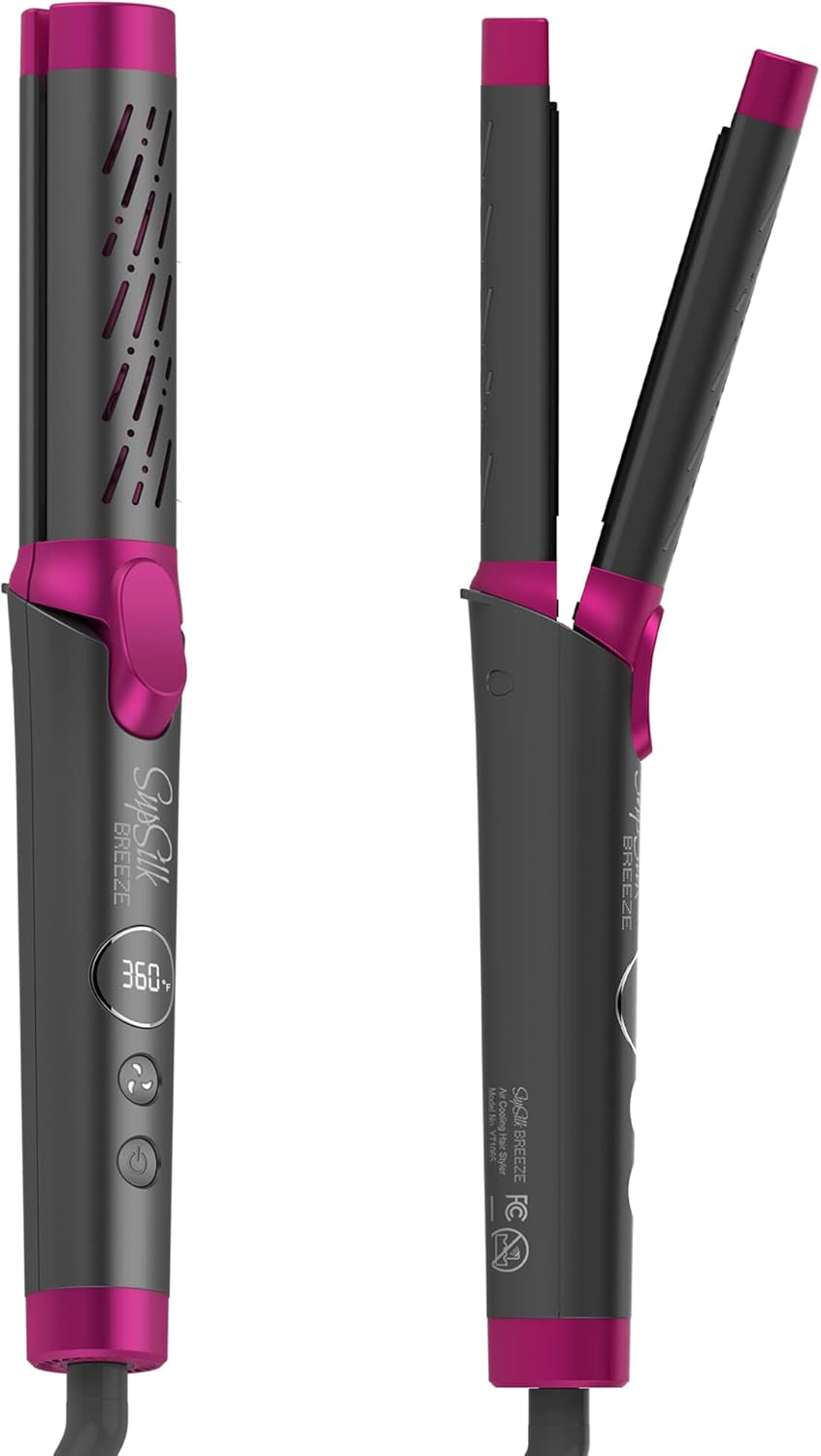 Breeze Airflow Hair Styler, 2-In-1 Hair Straightener and Curler, Create No Damage Long Last Bouncy Curls Waves & Smooth Straight, Ceramic Tourmaline Flat Iron Curling Iron with 5 Heat Settings