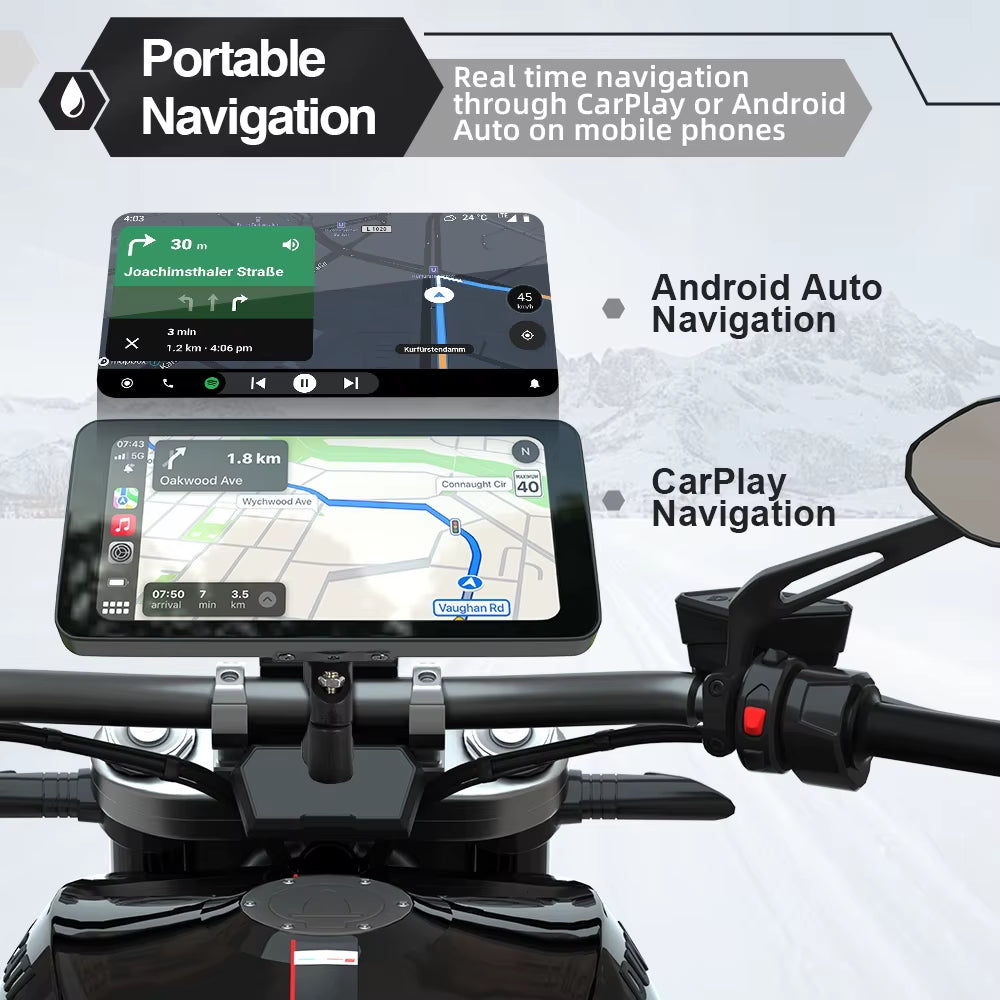 6.5Inch Motorcycle Carplay Android Auto Navigation Monitor Tire Pressure Display Portable IPS Screen Waterproof AUX Bluetooth