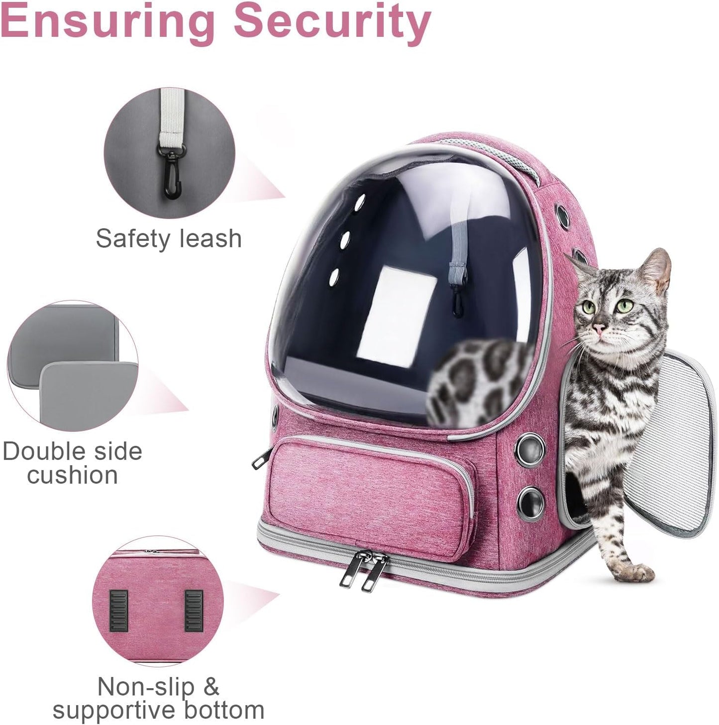 Cat Backpack Carrier, Breathable Cat Bubble Backpack Large Space Cat Carrier Backpack for Kitty Small Dog, Foldable Airline Approved Cat Backpack, Transparent Cat Travel Backpack up to 20 Lbs (Pink)