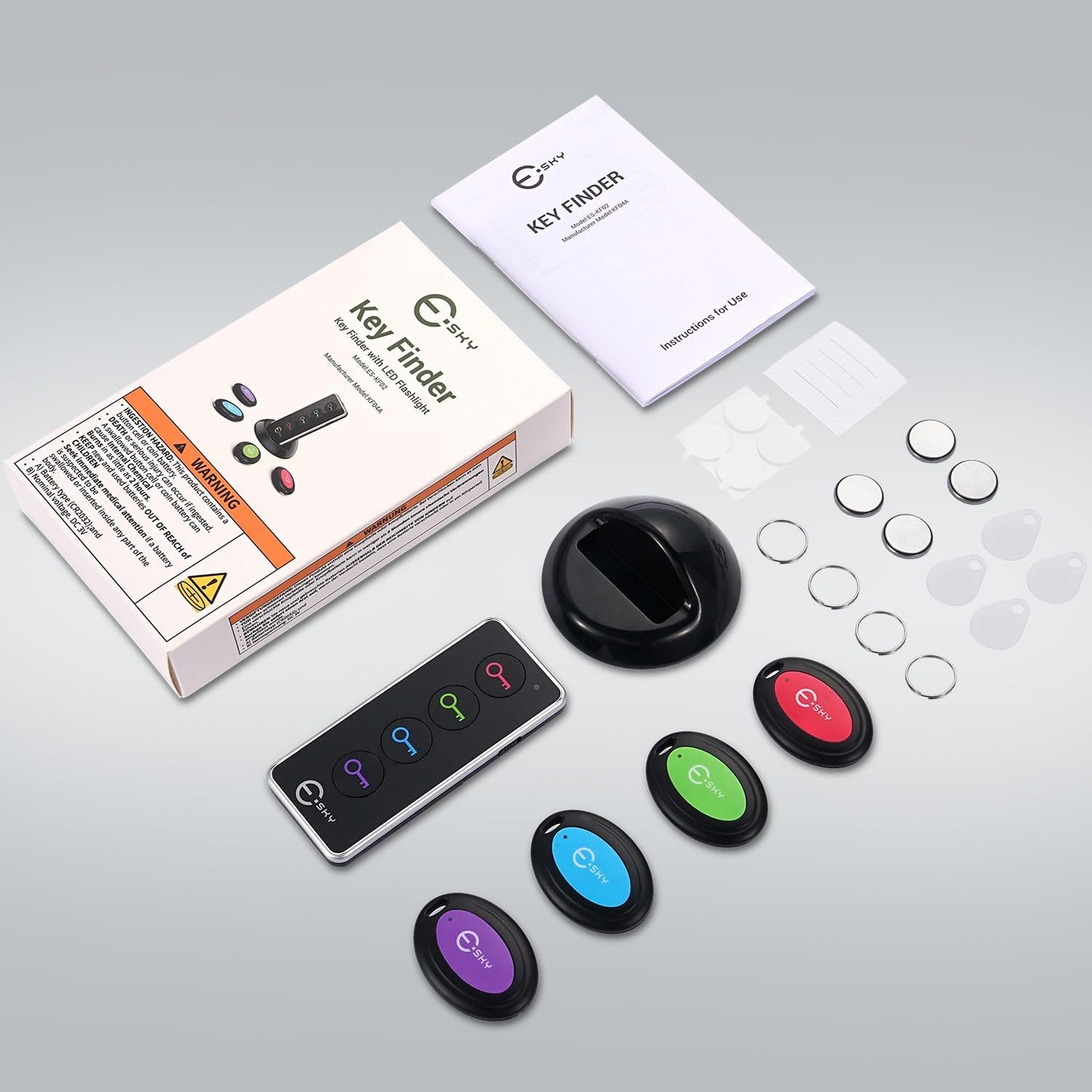 Key Finder, 85Db Item Locator, 1 Transmitter with 4 Receivers, Item Tracker with 131Ft Working Range and Led Flashlight Function, Key RF Locator, Wallet Tracker, Gifts for Parents, Kids