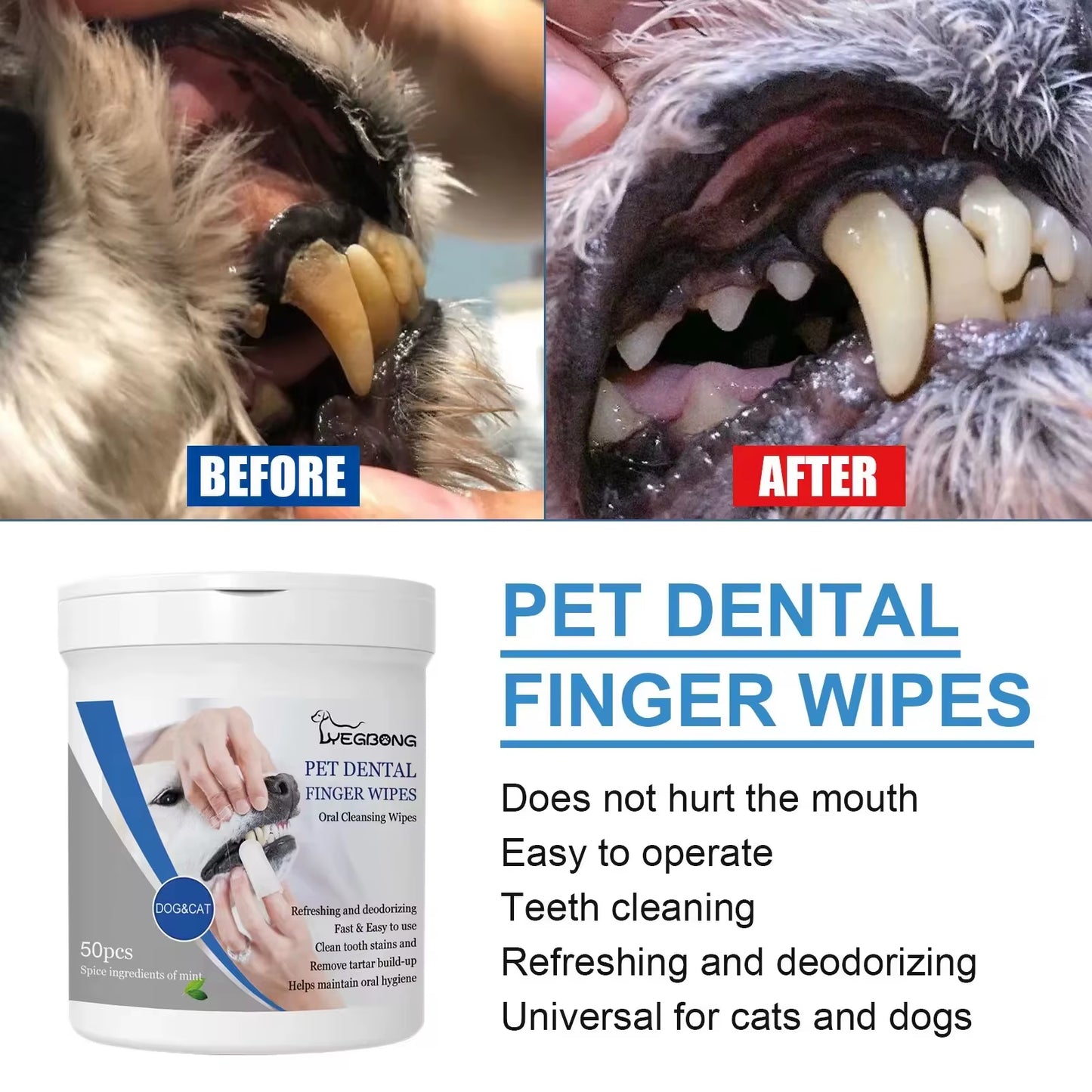 Pet Cleaning Wipes Dog Dental Finger Wipes Remove Tartar Deoderant Puppy Teeth Oral Cleaning Tool Cat Disposable Grooming Tools