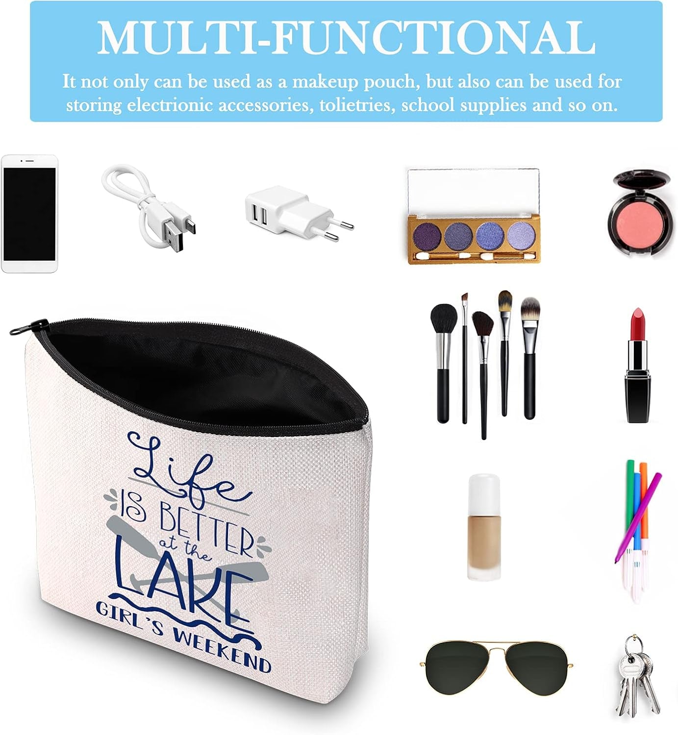 Girls Trip Gift Getaway Weekend Gift Life Is Better at the Lake Girls Weekend Toiletry Makeup Bag (Life Is Better at Lake CA)