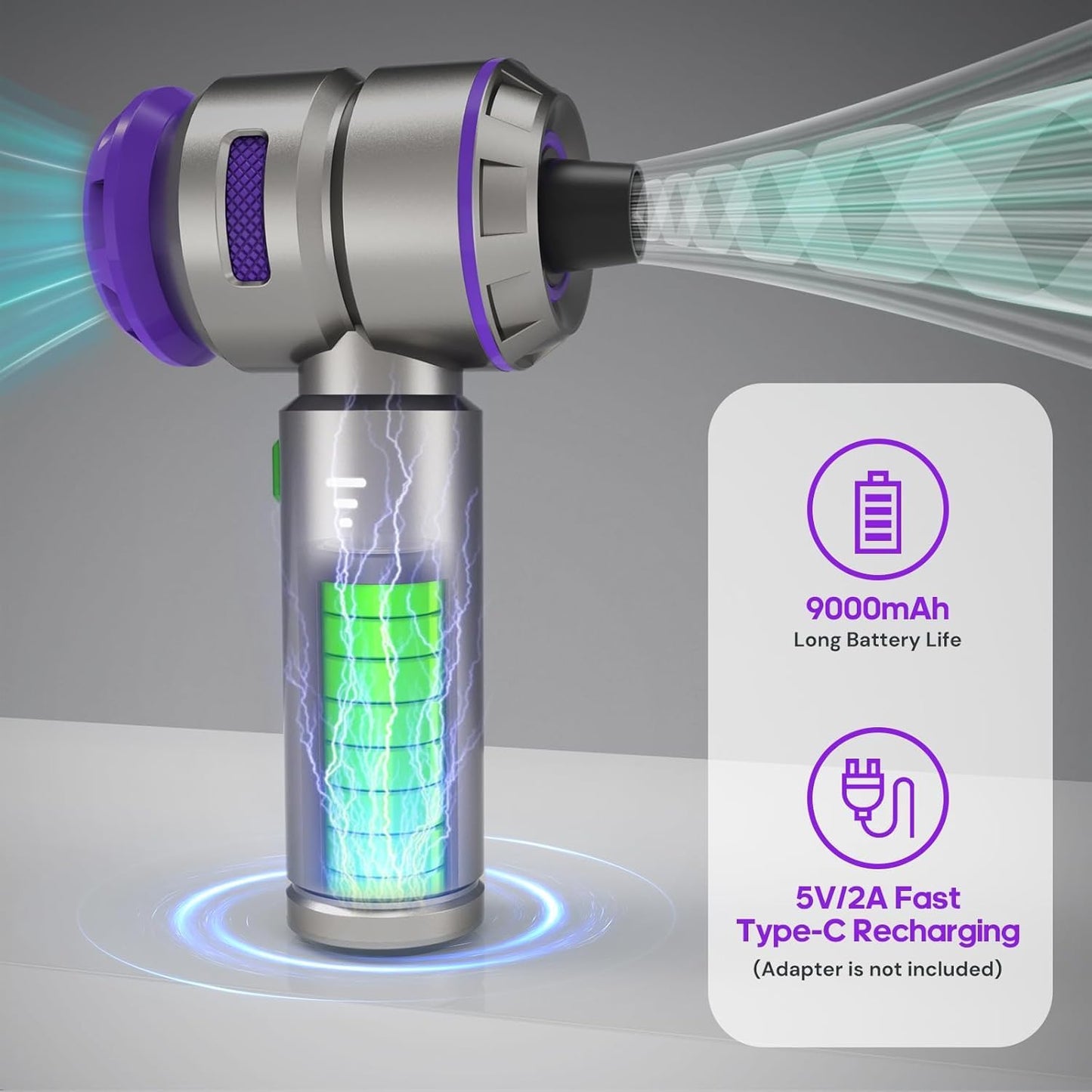 Mini Vacuum Cleaner, 2 in 1 21000PA Brushless Car Vacuum &210000RPM Air Duster 9000Mah Battery Air Blower Wireless Handheld Vacuum for Car,Office and Home (21Kpa, Purple)