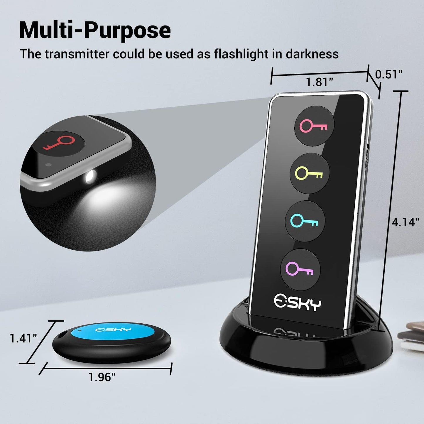 Key Finder, 85Db Item Locator, 1 Transmitter with 4 Receivers, Item Tracker with 131Ft Working Range and Led Flashlight Function, Key RF Locator, Wallet Tracker, Gifts for Parents, Kids