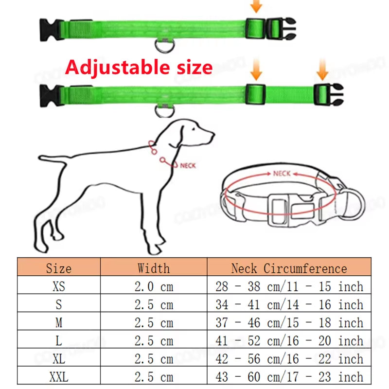 GlowSafe™ 3-in-1 LED USB Rechargeable Pet Collar – Adjustable Night Safety Collar for Dogs & Cats