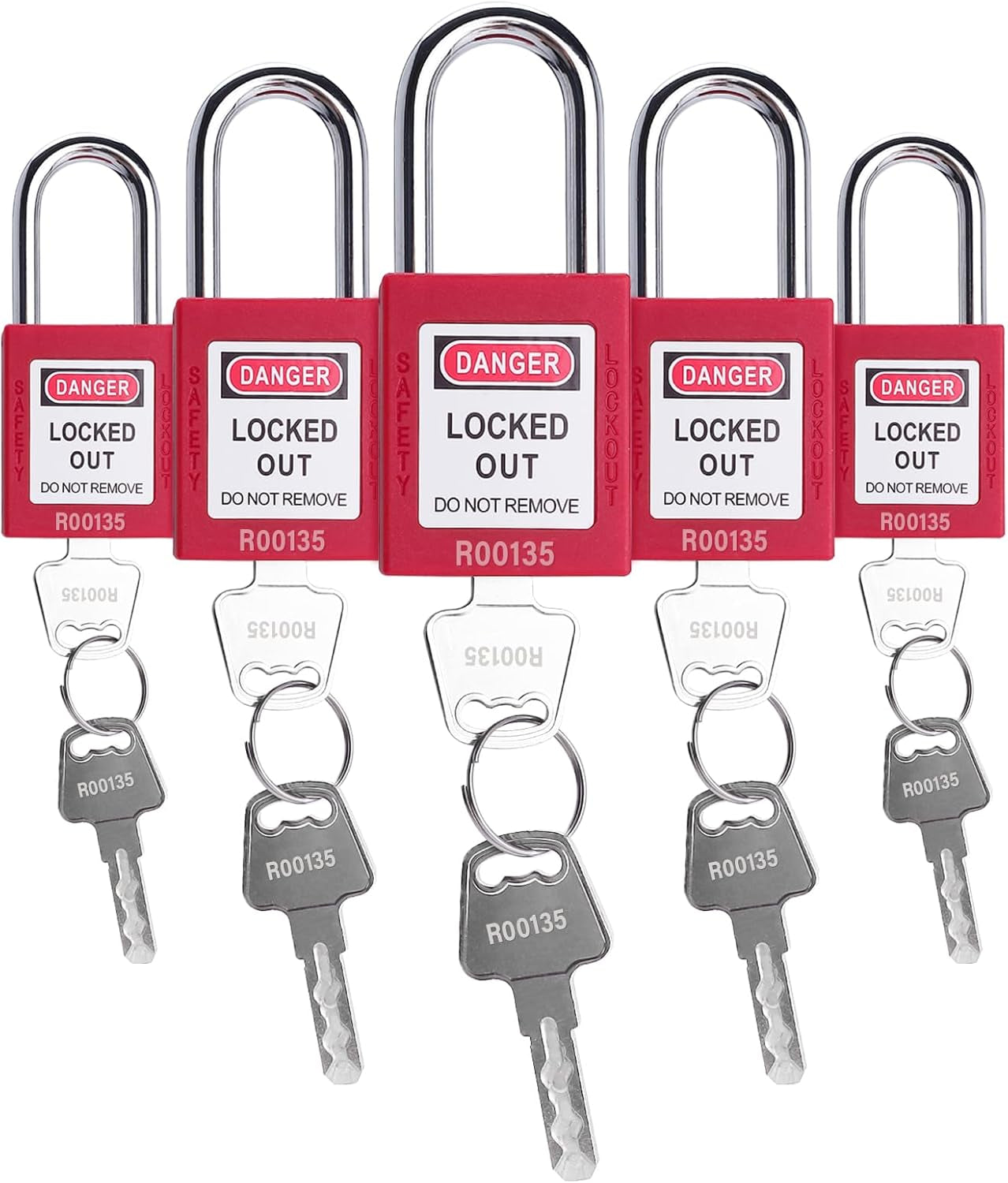Lockout Tagout Locks, 5 Red Loto Locks Keyed Alike, Lock Out Tag Out Safety Padlocks, 2 Keys per Lock
