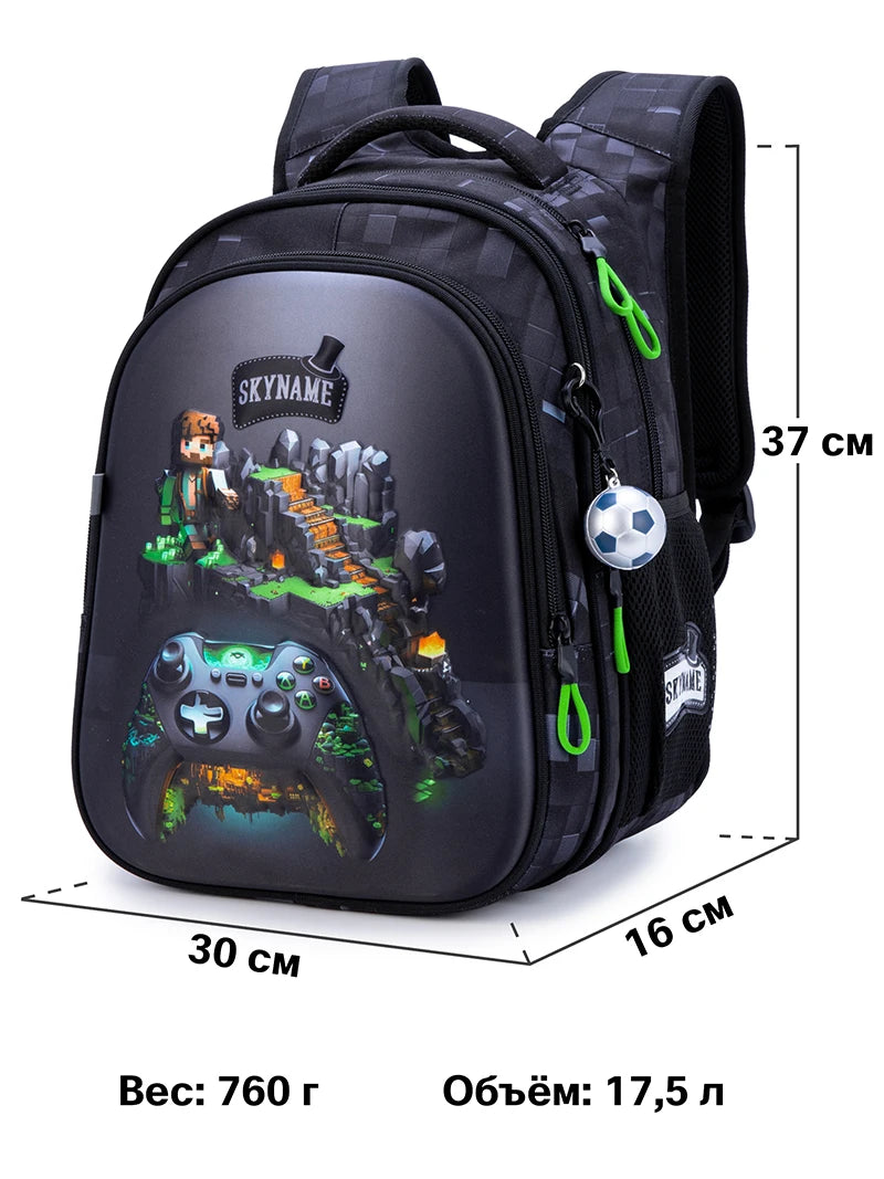 Space Explorer Waterproof School Backpack for Boys – Cartoon Gamer Edition