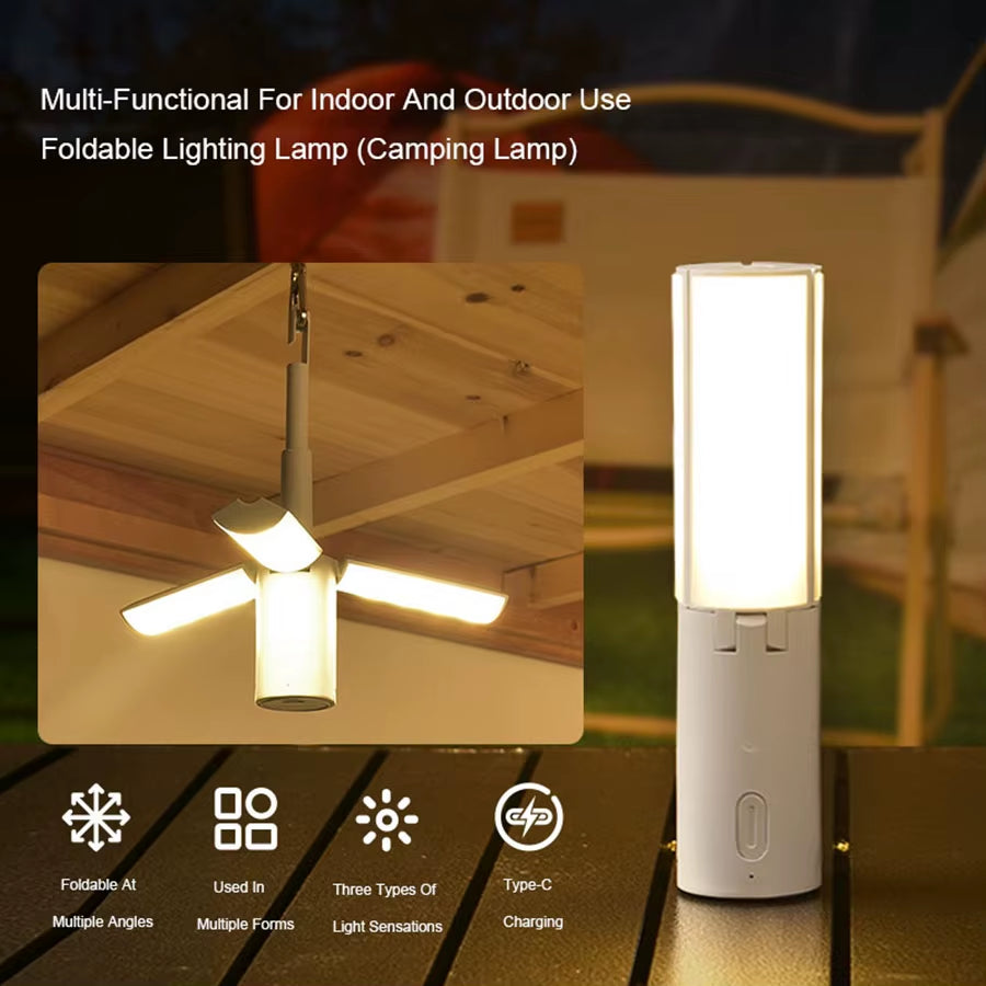 Folding Outdoor Camping Light Portable Lantern Rechargeable 3 Modes Dimmable for Outdoor Camping Tent Emergency Lighting