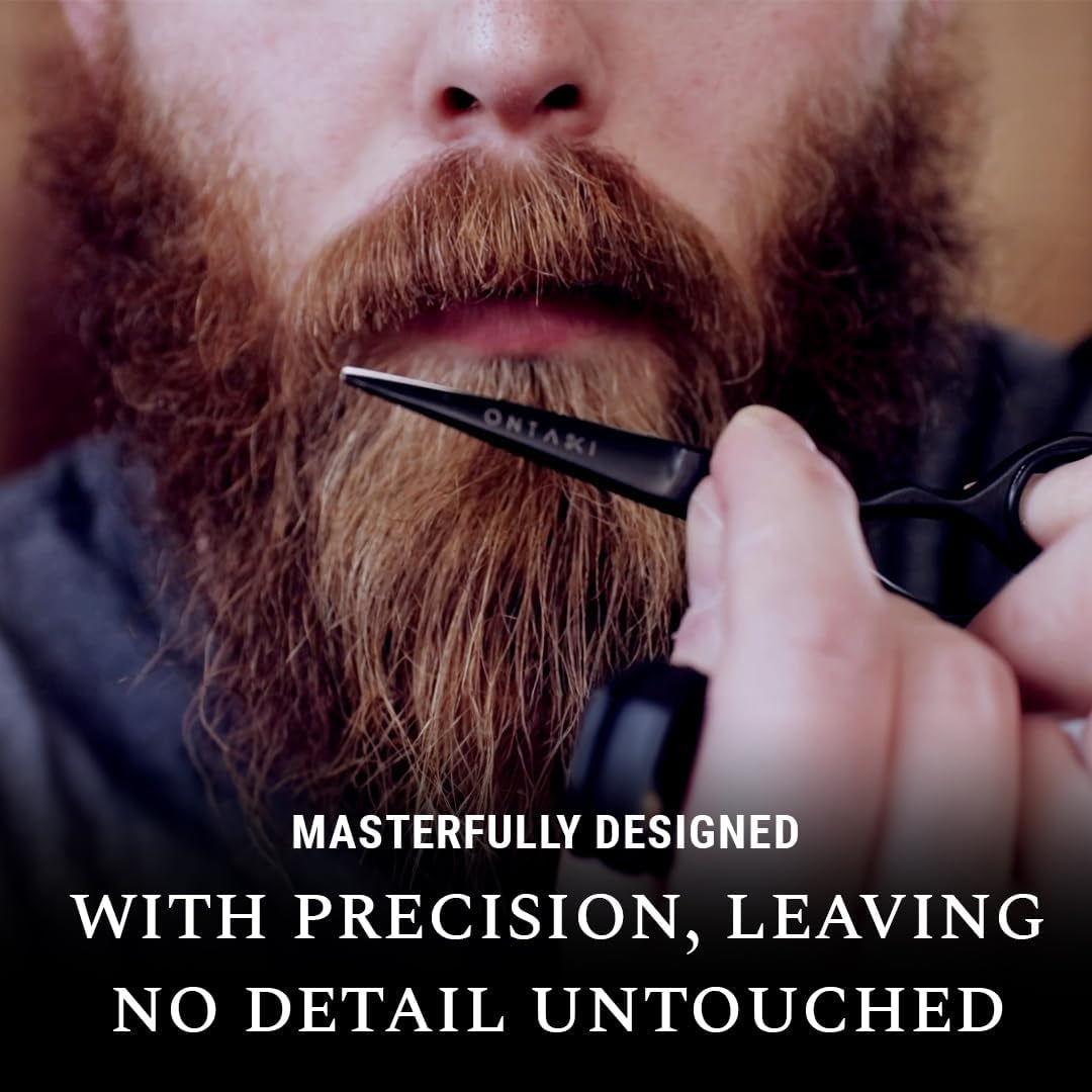 5" Professional German Beard & Mustache Scissors with 2 Comb & Carrying Pouch for Men - Bevel Edge for Precision - Facial Hair Grooming Kit - Mustache Trimming Kit (Black)