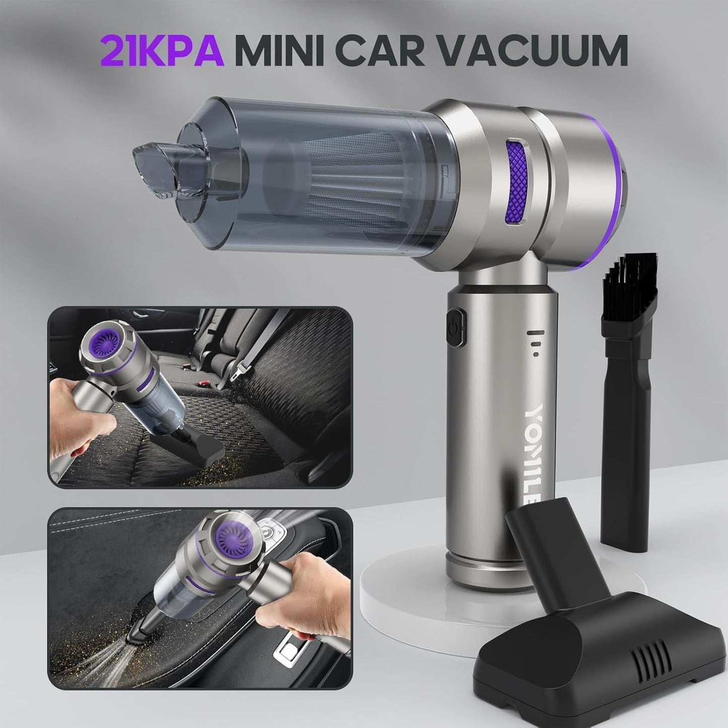 Mini Vacuum Cleaner, 2 in 1 21000PA Brushless Car Vacuum &210000RPM Air Duster 9000Mah Battery Air Blower Wireless Handheld Vacuum for Car,Office and Home (21Kpa, Purple)