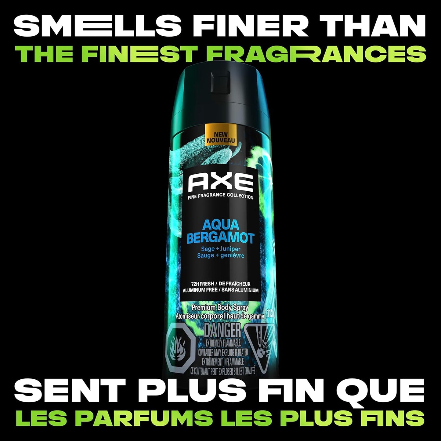 Fine Fragrance Collection Premium Body Spray for Men Aqua Bergamot Deodorant with 72H Odour Protection and Freshness Infused with Juniper, Bergamot, and Sage Essential Oils 113 G