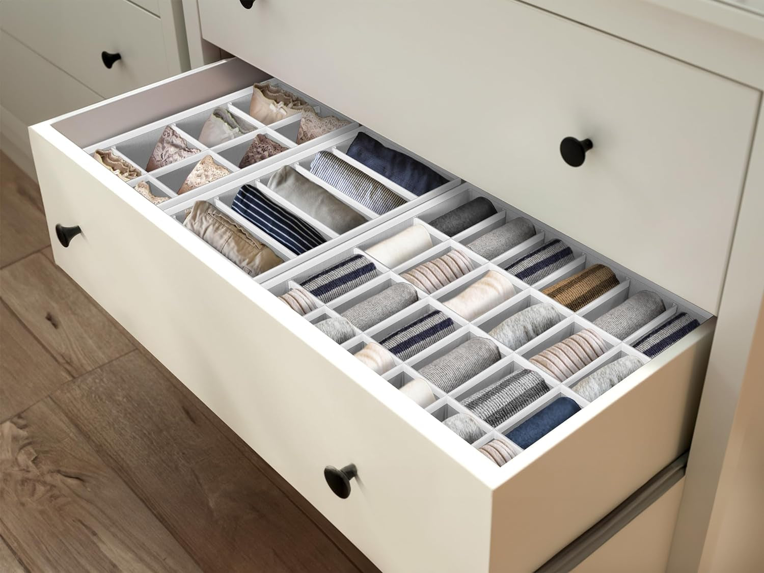 Simplehouseware Closet Underwear Organizer Drawer Divider Set of 4, Grey