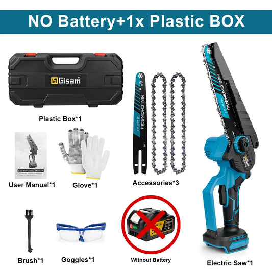 GISAM 8" Brushless Cordless Electric Chainsaw - Portable Woodworking & Garden Pruning Saw (Tool Only - Makita 18V Battery Compatible)