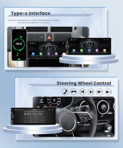 Single Din Car Stereo Wireless Carplay Android Auto 6.86 Inch 1 Din Touch Screen Car Radio Bluetooth FM/RDS EQ Backup Camera USB Type-C SWC AUX in TF