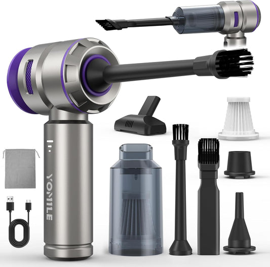 Mini Vacuum Cleaner, 2 in 1 21000PA Brushless Car Vacuum &210000RPM Air Duster 9000Mah Battery Air Blower Wireless Handheld Vacuum for Car,Office and Home (21Kpa, Purple)