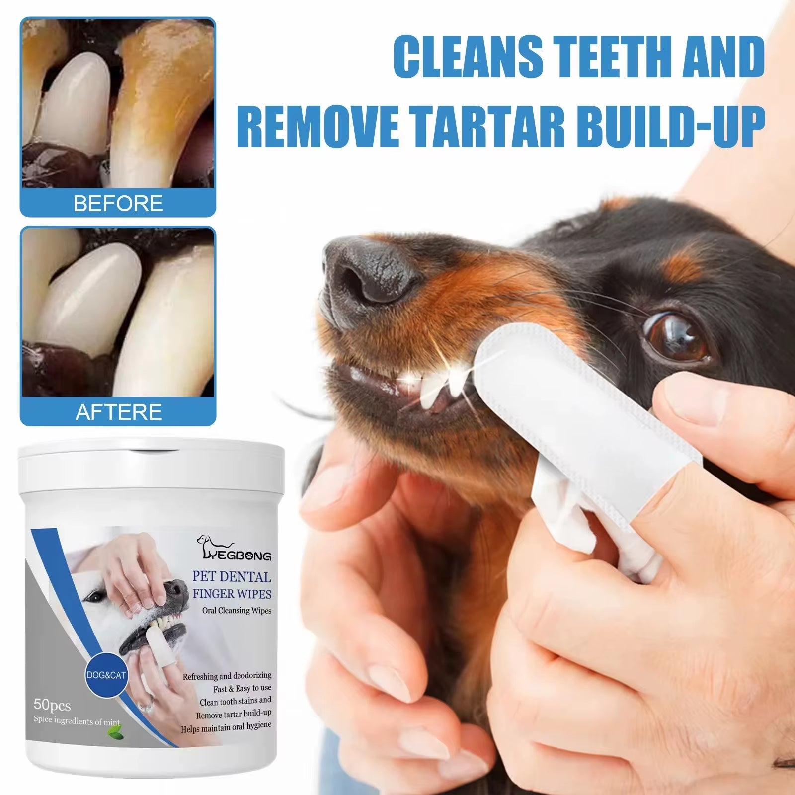 Pet Cleaning Wipes Dog Dental Finger Wipes Remove Tartar Deoderant Puppy Teeth Oral Cleaning Tool Cat Disposable Grooming Tools