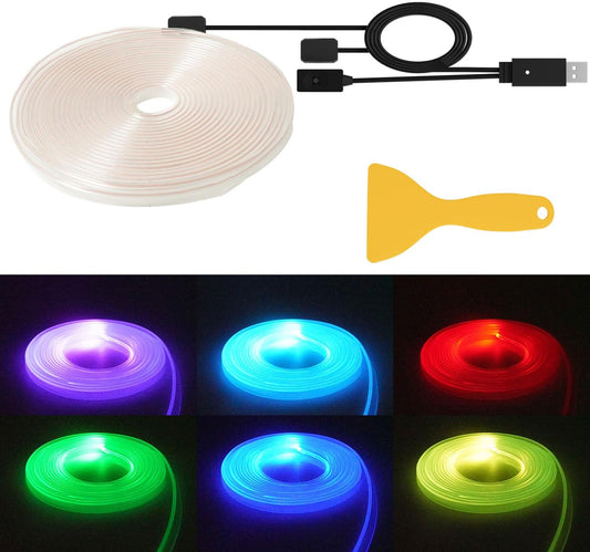 EL Wire Interior Car Led Strip Lights，5M 16FT 7 Colors Decorative Mood Lighting for Car Ambient Lighting Atmosphere,Usb Neon Glowing Trim Light