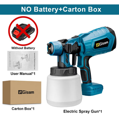 GISAM 1000ML Cordless Electric Spray Gun - HVLP Paint Sprayer for Auto, Furniture & Steel Coating (Tool Only - Makita 18V Battery Compatible)