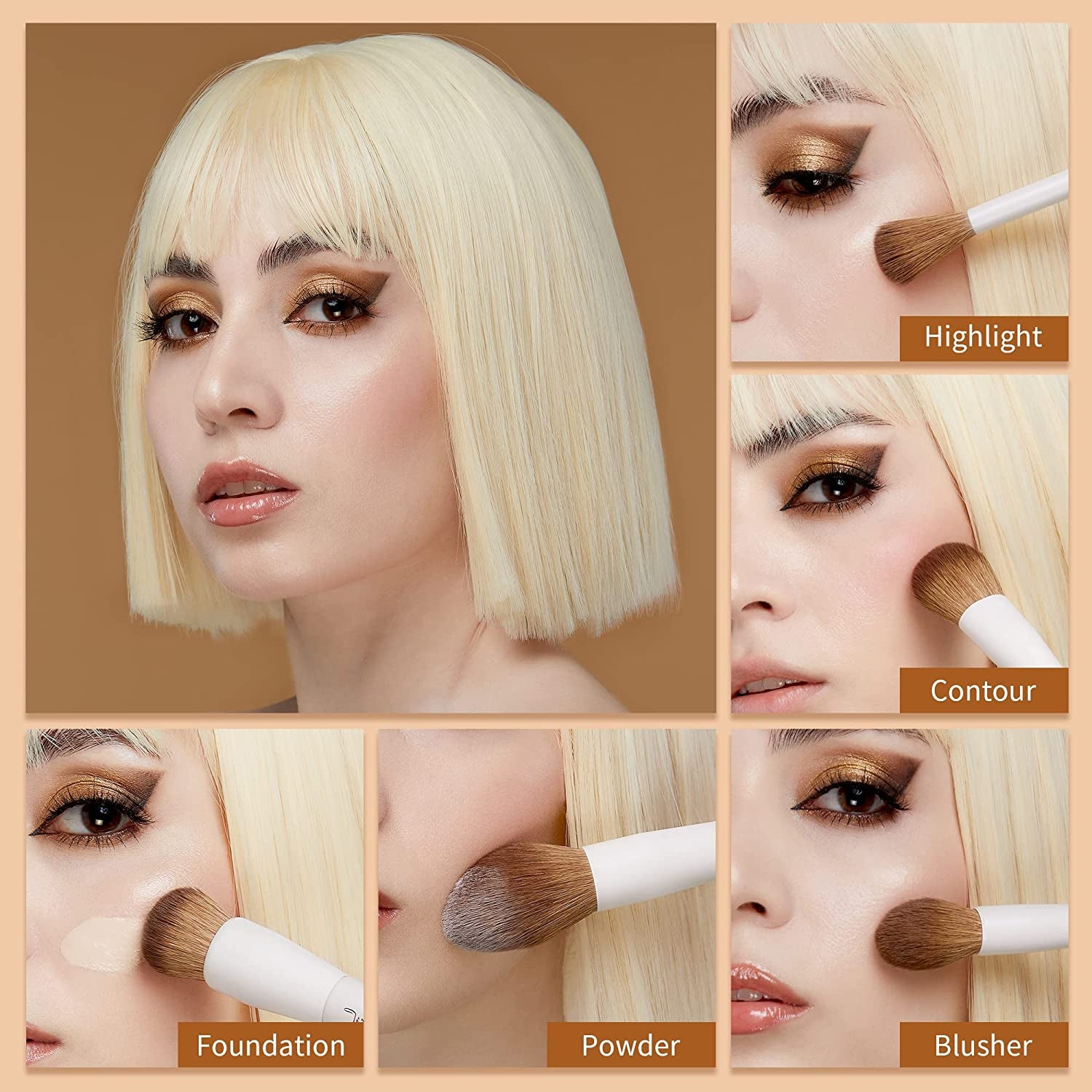 Makeup Brushes 14Pcs Makeup Brush Set Premium Synthetic Powder Foundation Contour Blush Concealer Eye Shadow Blending Liner Make up Brush Kit Light Grey T329