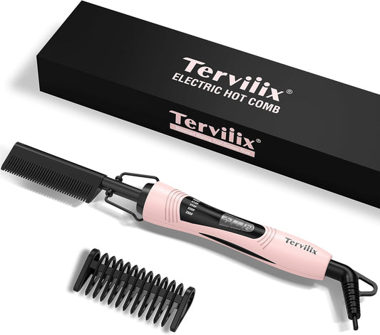 Electric Hot Comb by , Pressing Combs for Black Hair, Wigs & Beard, Anti-Scald Straightening Comb with Keratin & Argan Oil Infused Teeth, Temperatures Adjustable, 60 Min Auto Shut Off