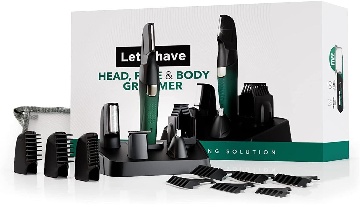 Face & Body Multi Grooming Trimmer for Men with Beard Trimmer, 20 Length Settings, 90 Mins Run Time Fast Charging Battery, Rounded Blades, Washer Bag, Charging Stand, Waterproof (Green)
