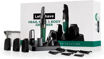 Face & Body Multi Grooming Trimmer for Men with Beard Trimmer, 20 Length Settings, 90 Mins Run Time Fast Charging Battery, Rounded Blades, Washer Bag, Charging Stand, Waterproof (Green)