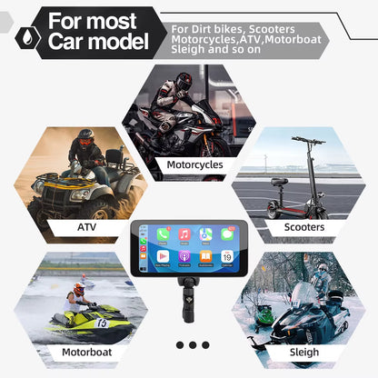 6.5Inch Motorcycle Carplay Android Auto Navigation Monitor Tire Pressure Display Portable IPS Screen Waterproof AUX Bluetooth