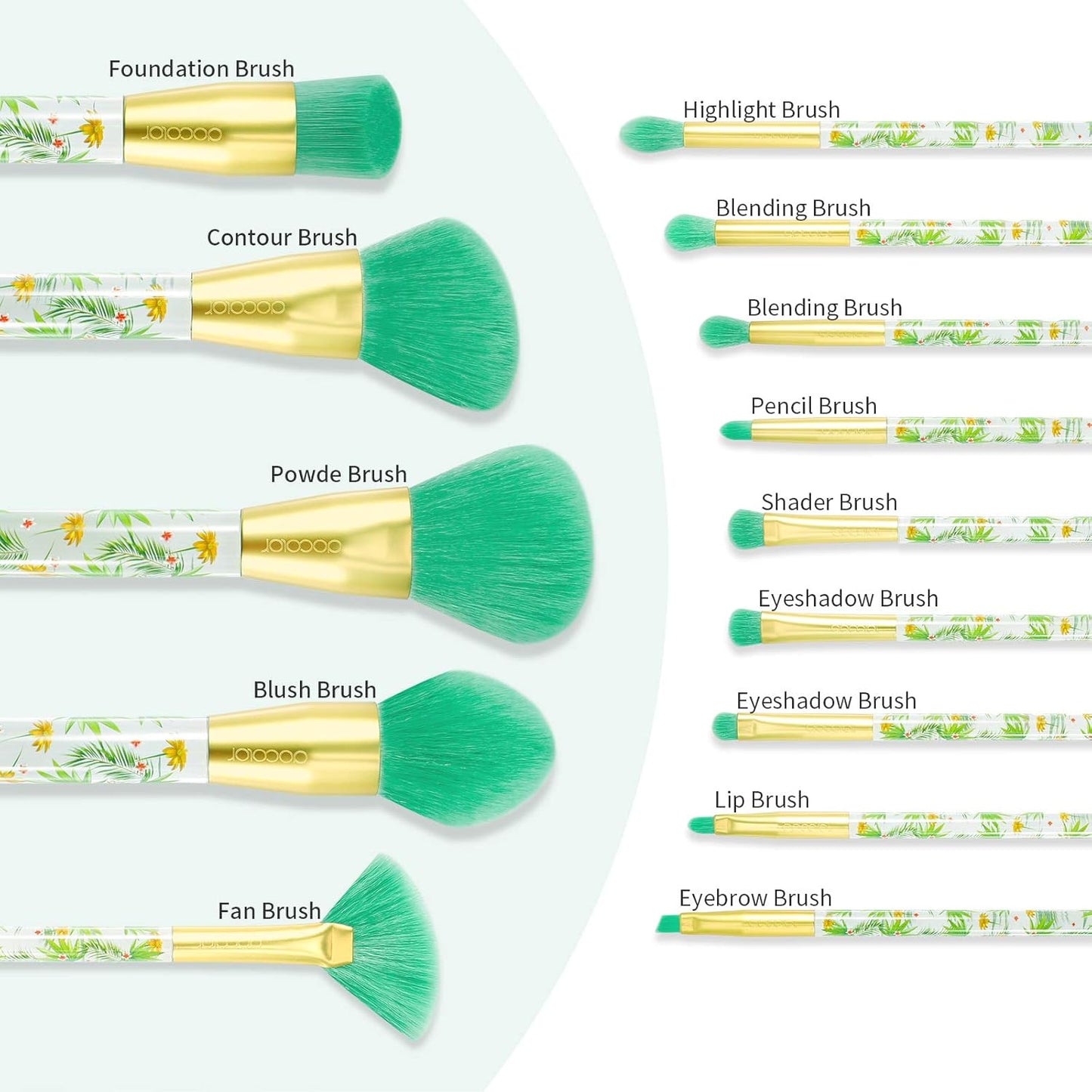Tropical Makeup Brushes 14 Pieces Professional Makeup Brushes Set Premium Synthetic Kabuki Foundation Blending Contour Face Powder Mineral Eyeshadow Make up Brushes Set