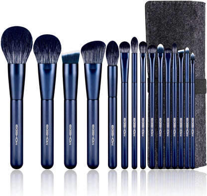 Makeup Brush Set, 15 Piece Professional Makeup Brushes Kit with Corn Silk Fiber Vegan Brushes for Foundation Powder Concealers Eye Shadows Liquid Kabuki Brushes (TOURMALINE BLUE)